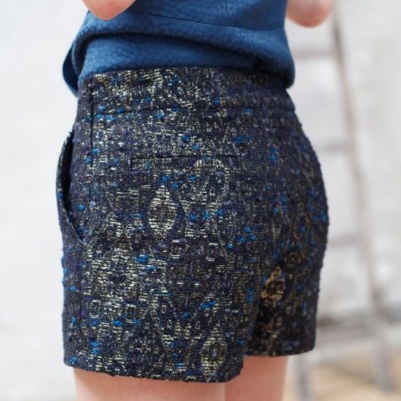 🇫🇷SEZANE | Jacquard Tweed Party Shorts | Blue Gold Sparkle | FR 38 US 6 - Picture 2 of 5